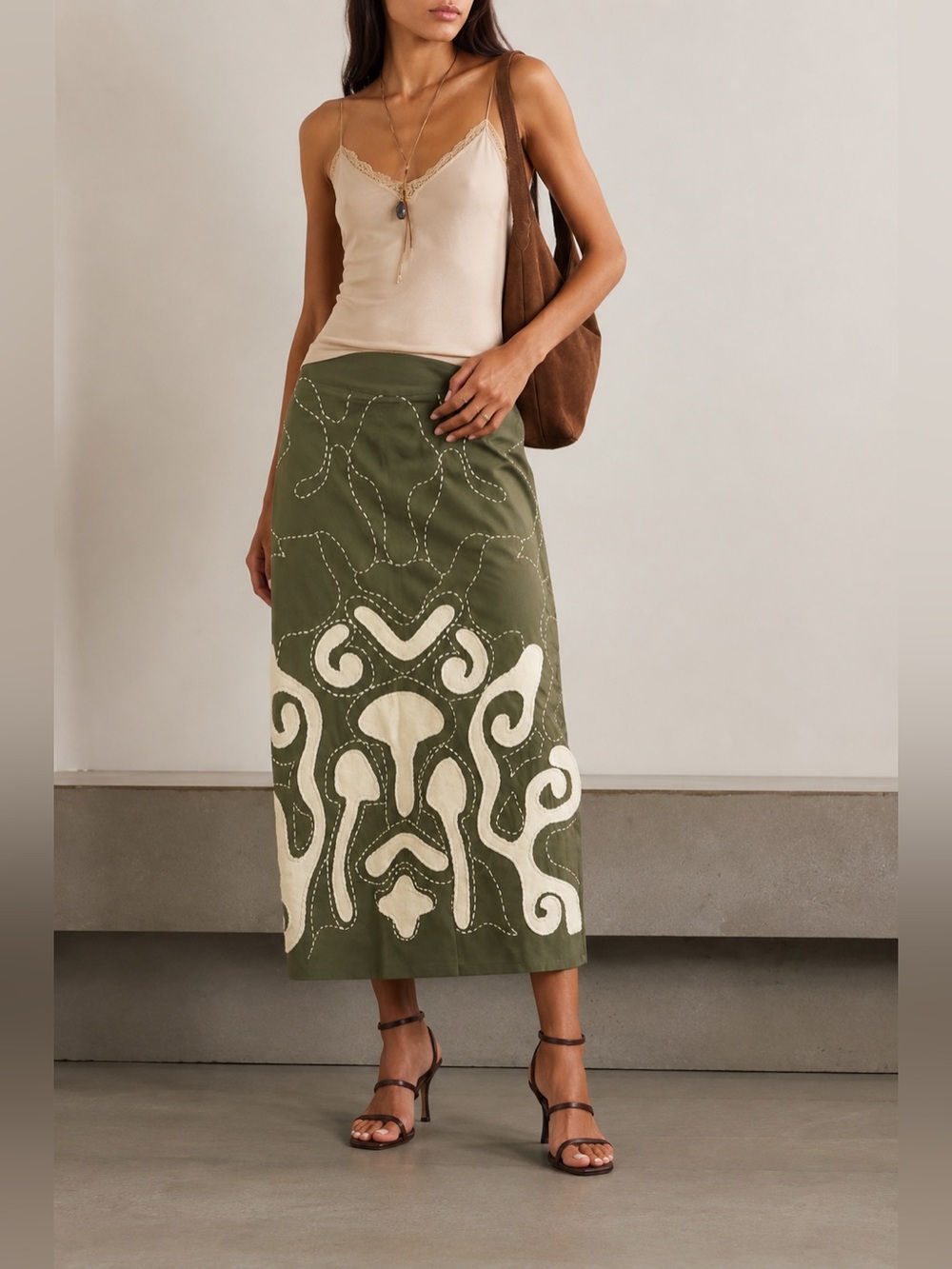 Johanna Ortiz Mushroom Magical Enchantments Midi Skirt Green Embroidered 8